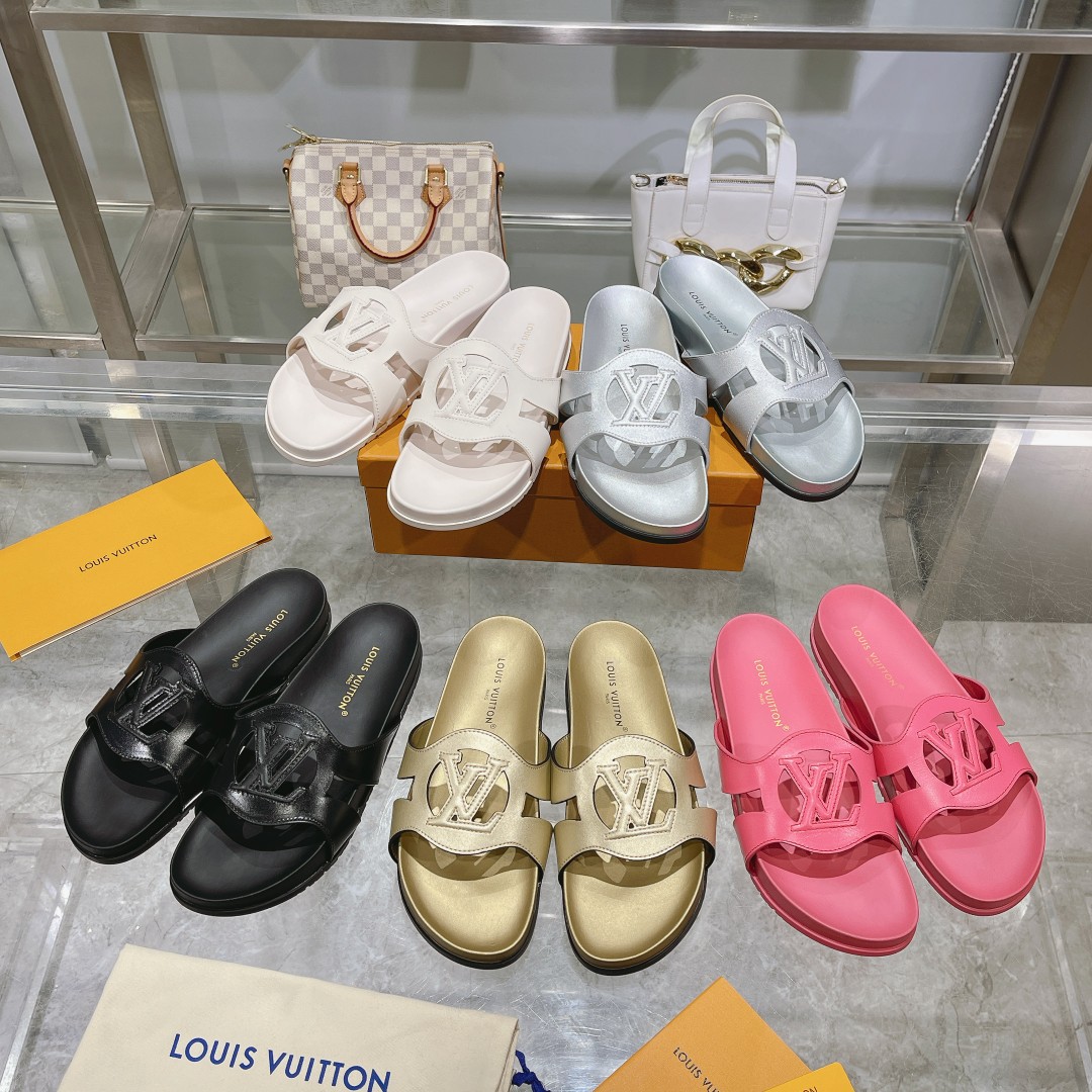 Louis Vuitton Schoenen Pantoffels Winkelontwerper
 Beige Zwart Goud Rood Zilver Wit Koeienhuid Schapenvacht Lente/Zomercollectie