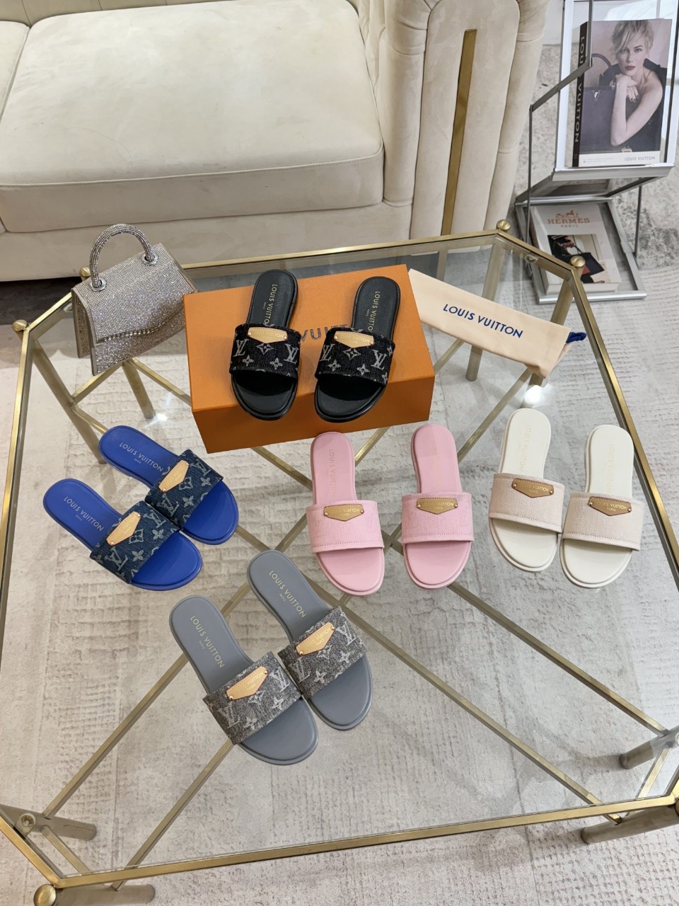 NO:240532,Lv denim jacquard slippers, 65-43 leather soles, slippers, louis vuitton, slippers19860909Lv牛仔提花拖鞋, 65-43 皮底,拖鞋,louis vuitton,slippers,Women's Shoes