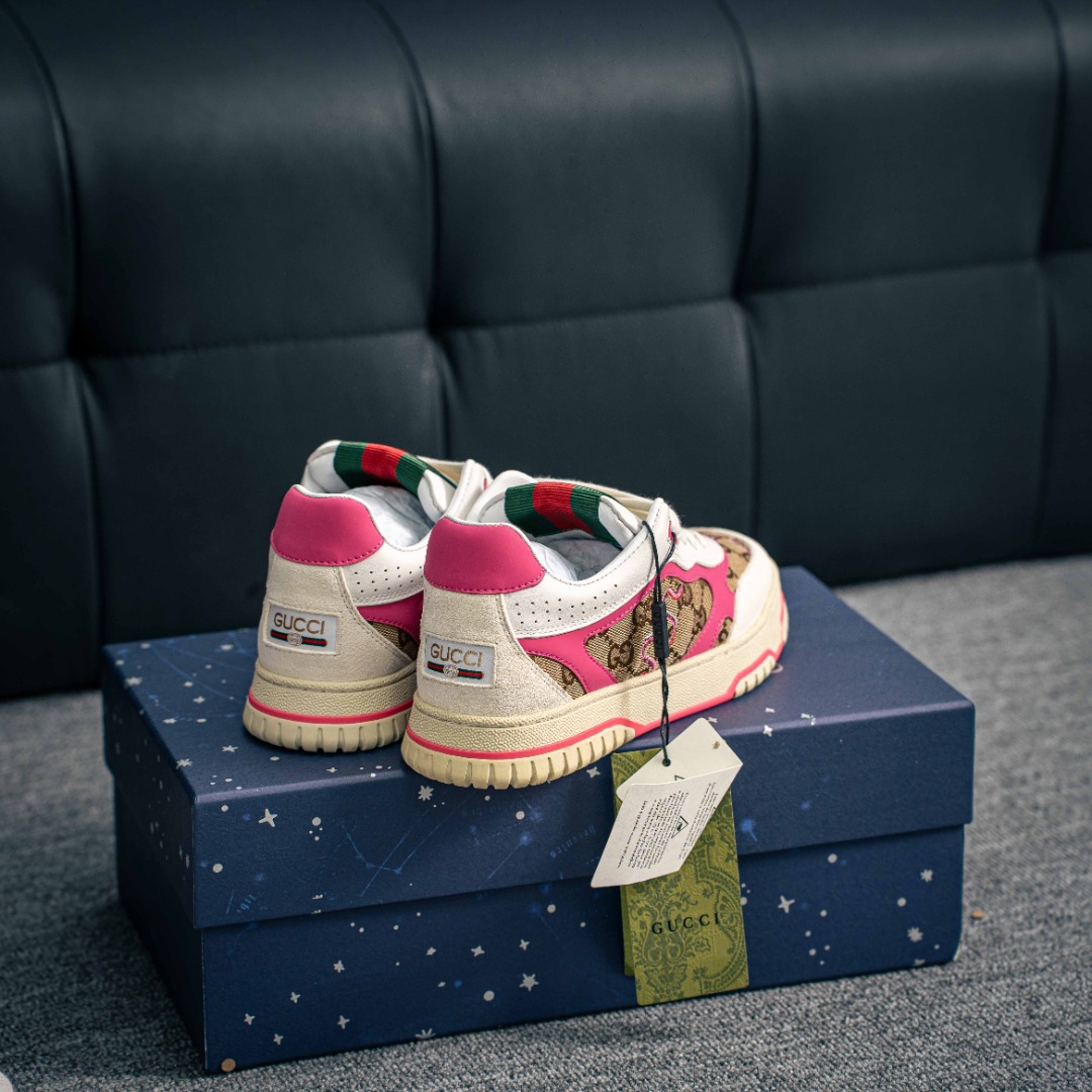 Gucci蛇年限定 意大利奢侈品牌-古驰Gucci Re-Web Leather Sneakers 系列低帮小白板鞋