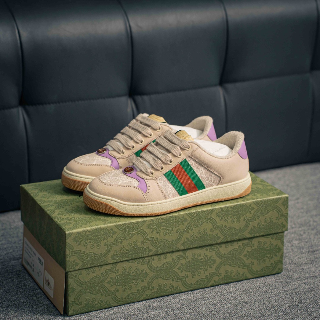 💰230         核心私

#全新配色出货
Gucci Distressed Screener sneaker古驰小脏鞋系列 
经典原型复古百搭做旧老爹板鞋/复古学院风 怀旧版 原版做旧     
尺码：35 36 37 38 39