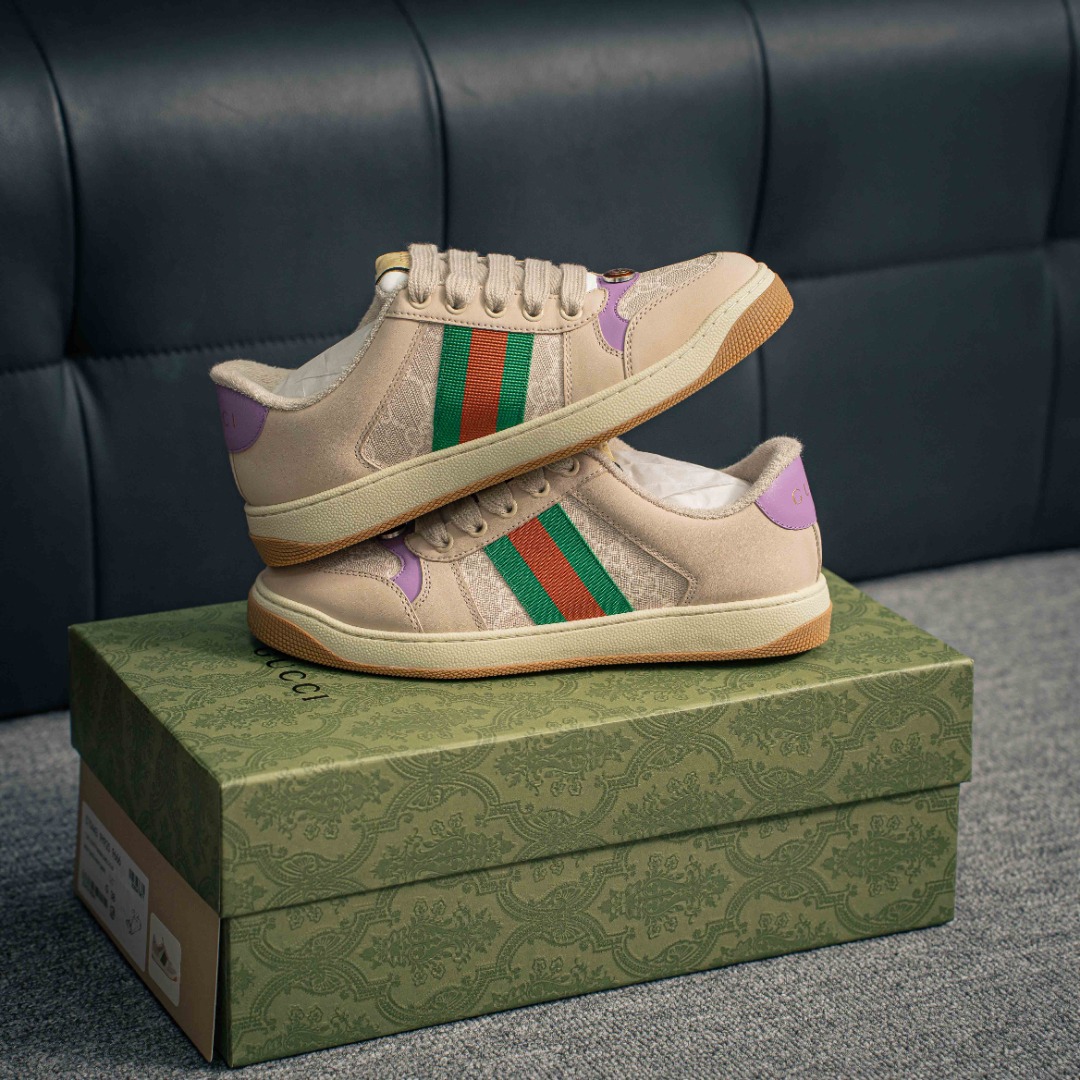 💰230         核心私

#全新配色出货
Gucci Distressed Screener sneaker古驰小脏鞋系列 
经典原型复古百搭做旧老爹板鞋/复古学院风 怀旧版 原版做旧     
尺码：35 36 37 38 39