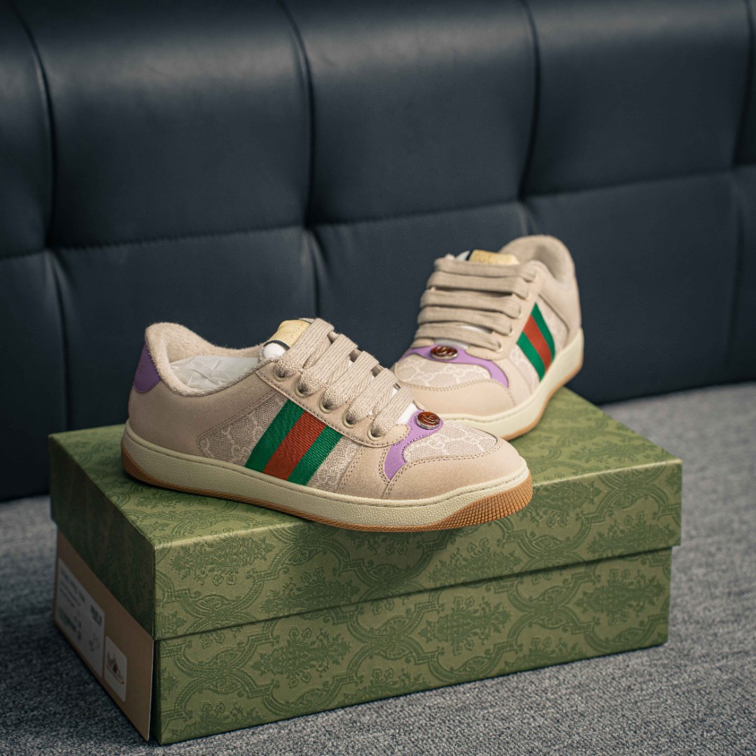 💰230         核心私

#全新配色出货
Gucci Distressed Screener sneaker古驰小脏鞋系列 
经典原型复古百搭做旧老爹板鞋/复古学院风 怀旧版 原版做旧     
尺码：35 36 37 38 39