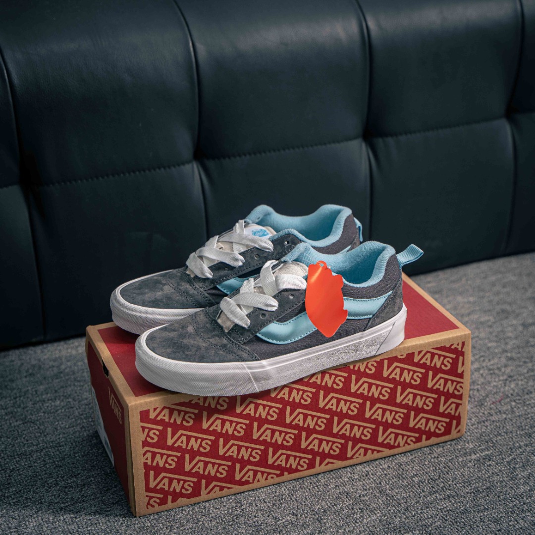 [Vans Series]VansKnuSkool dark grey bluegreen pinkFat version of the three