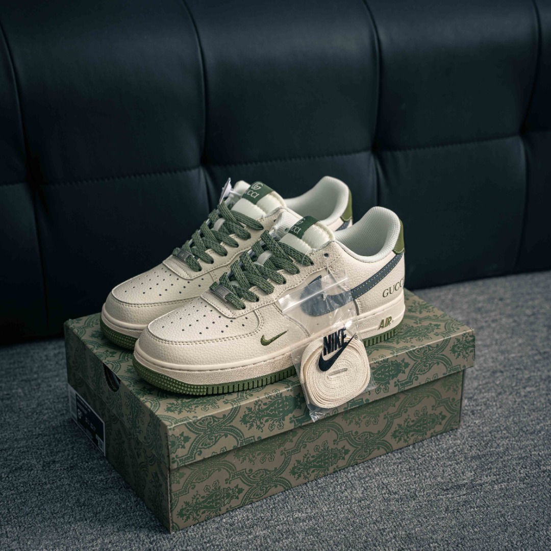 [Air Force Series]Air Force One low Gucci white green AirForce1 Original grade