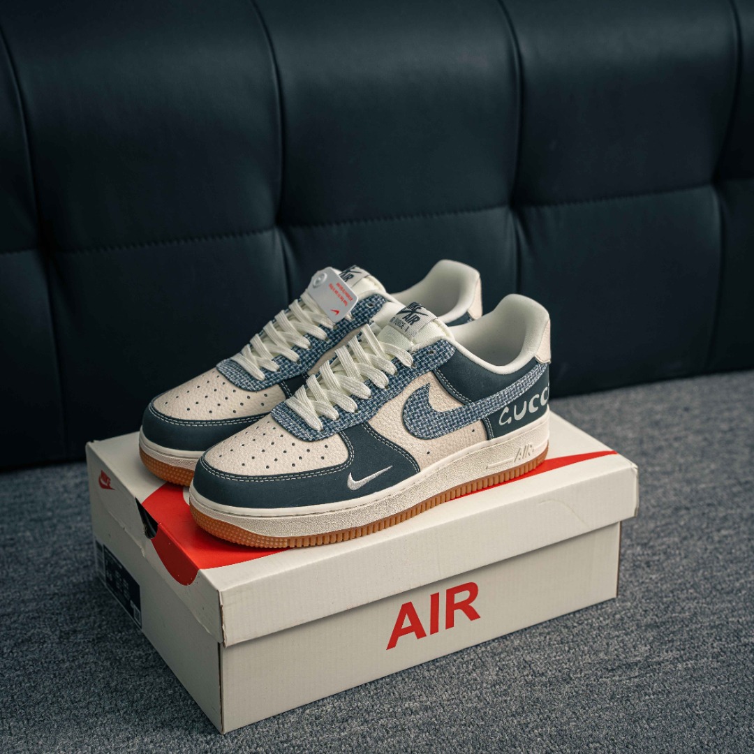 [Air Force Series]Air Force One low Gucci white blue AirForce1 Original grade