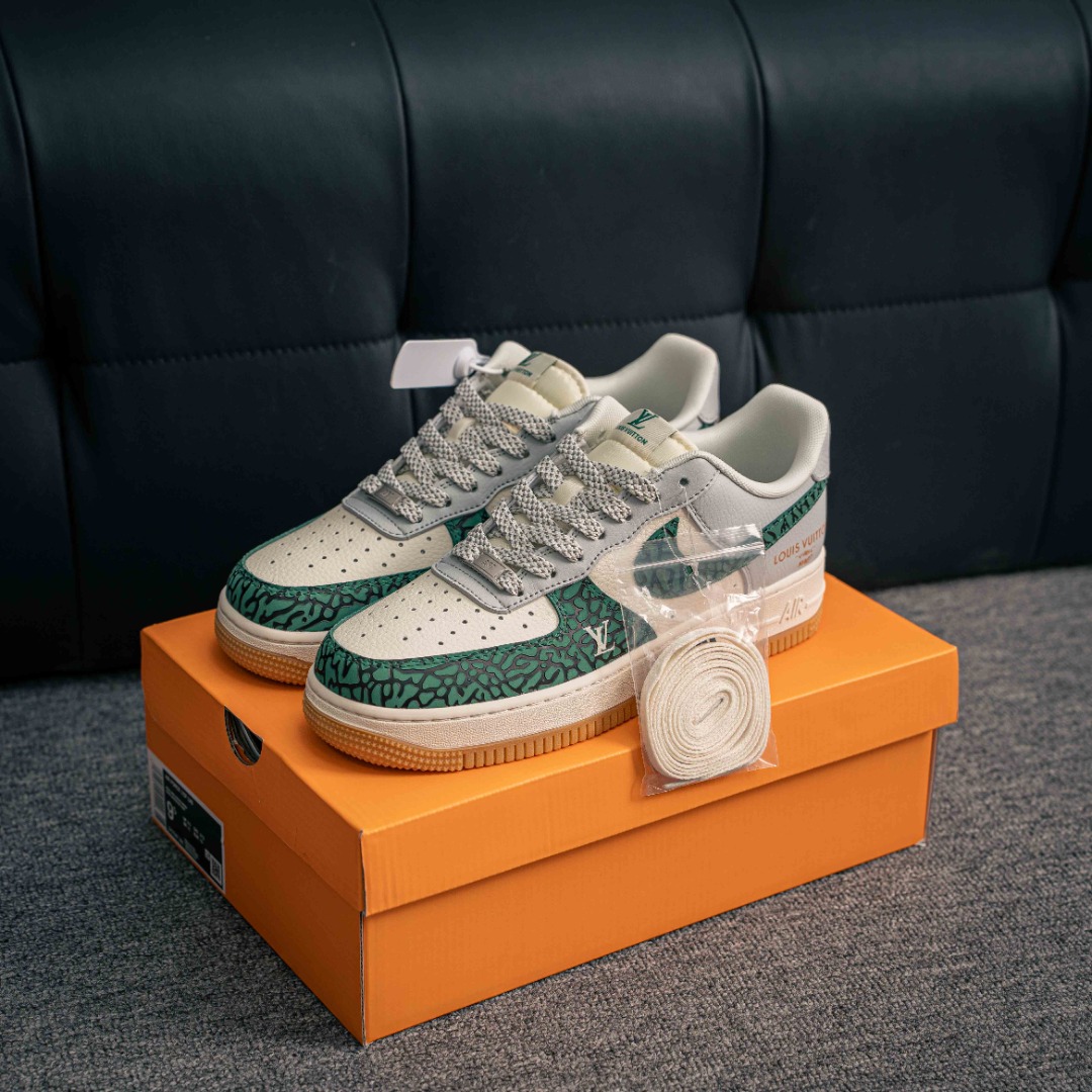 [Air Force Series]Air Force One low white green ash burst crack AirForce1 Orig