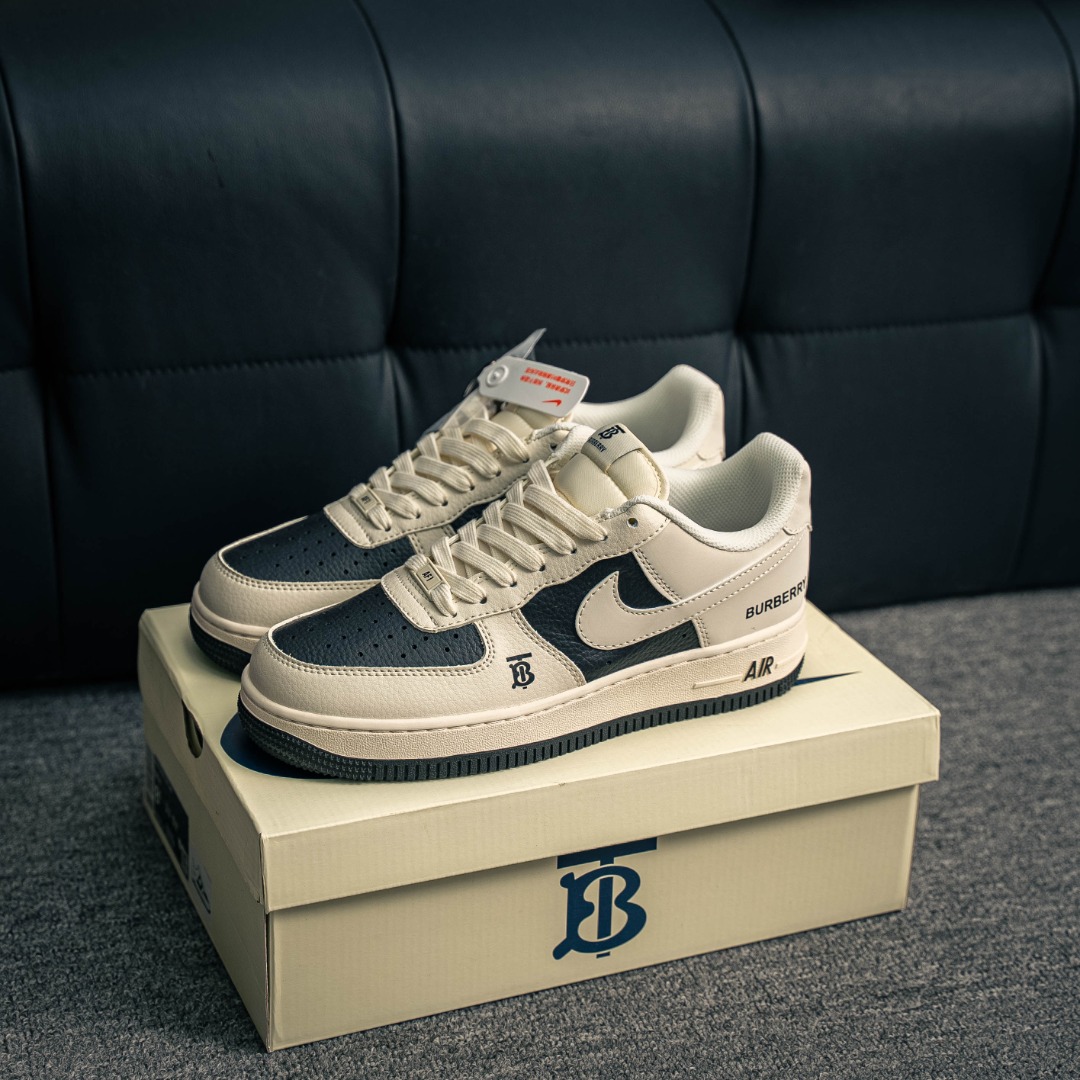[Air Force Series]Air Force One low Burberry black and white AirForce1 Origina