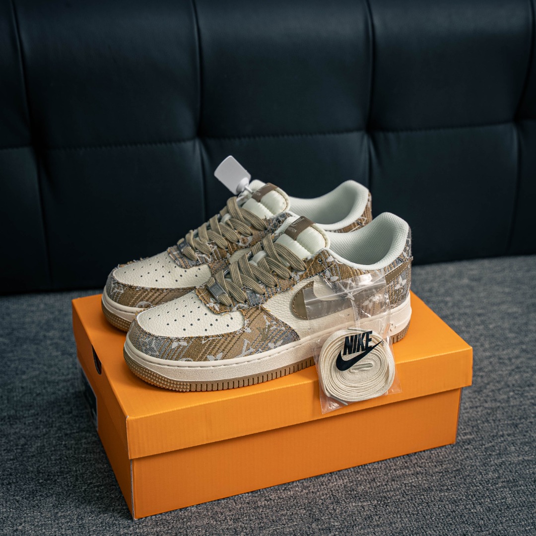 [Air Force Series]Air Force One lowlv print white brown AirForce1 Original gra