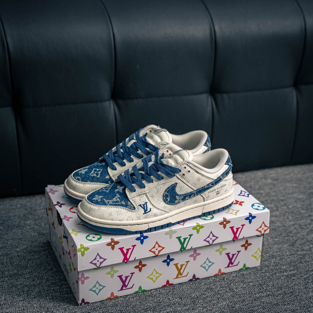 [Dunk Series]NikeDunklow white and blue denim lv full set of original lasts an