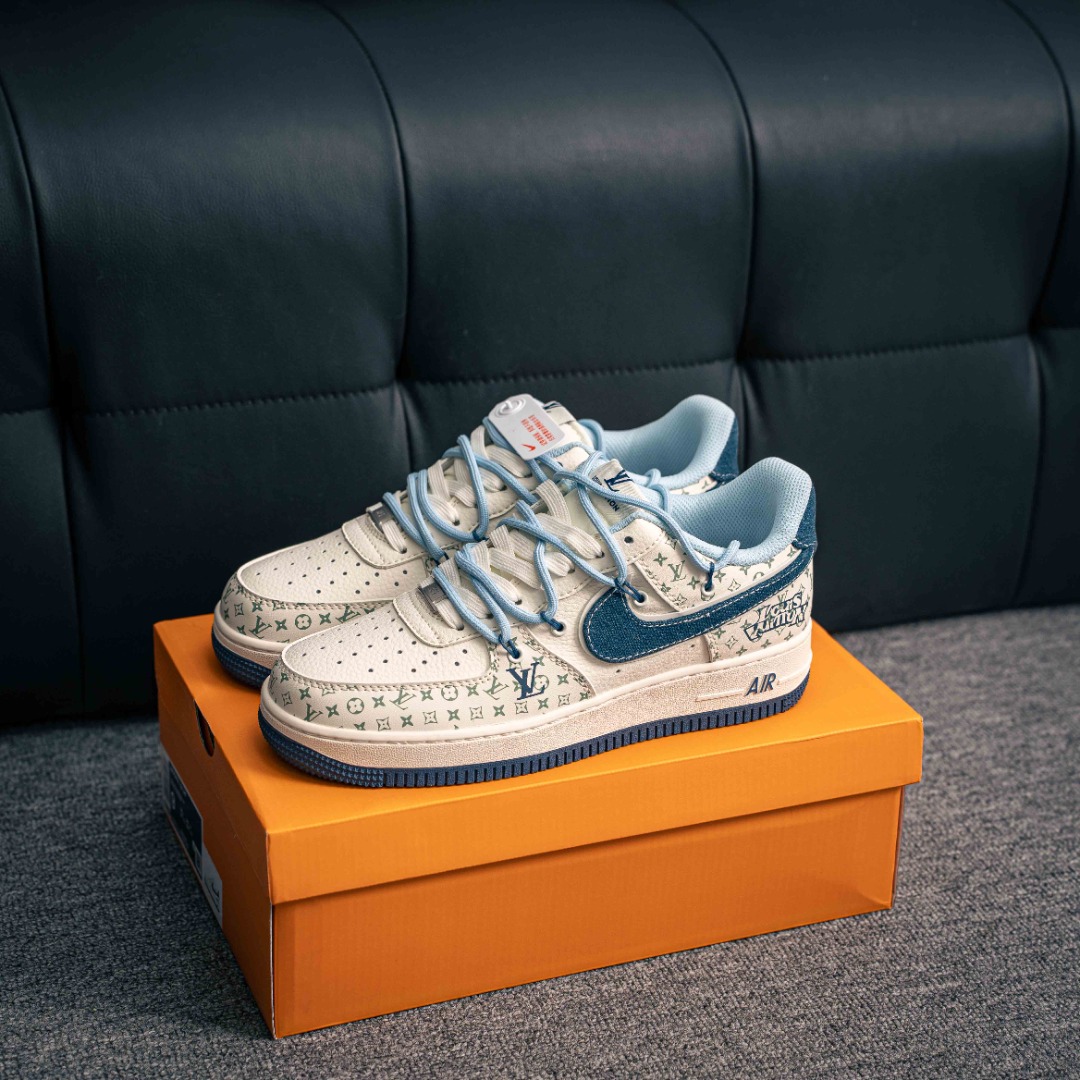 [Air Force Series]Air Force One low white blue lv deconstructed straps custom
