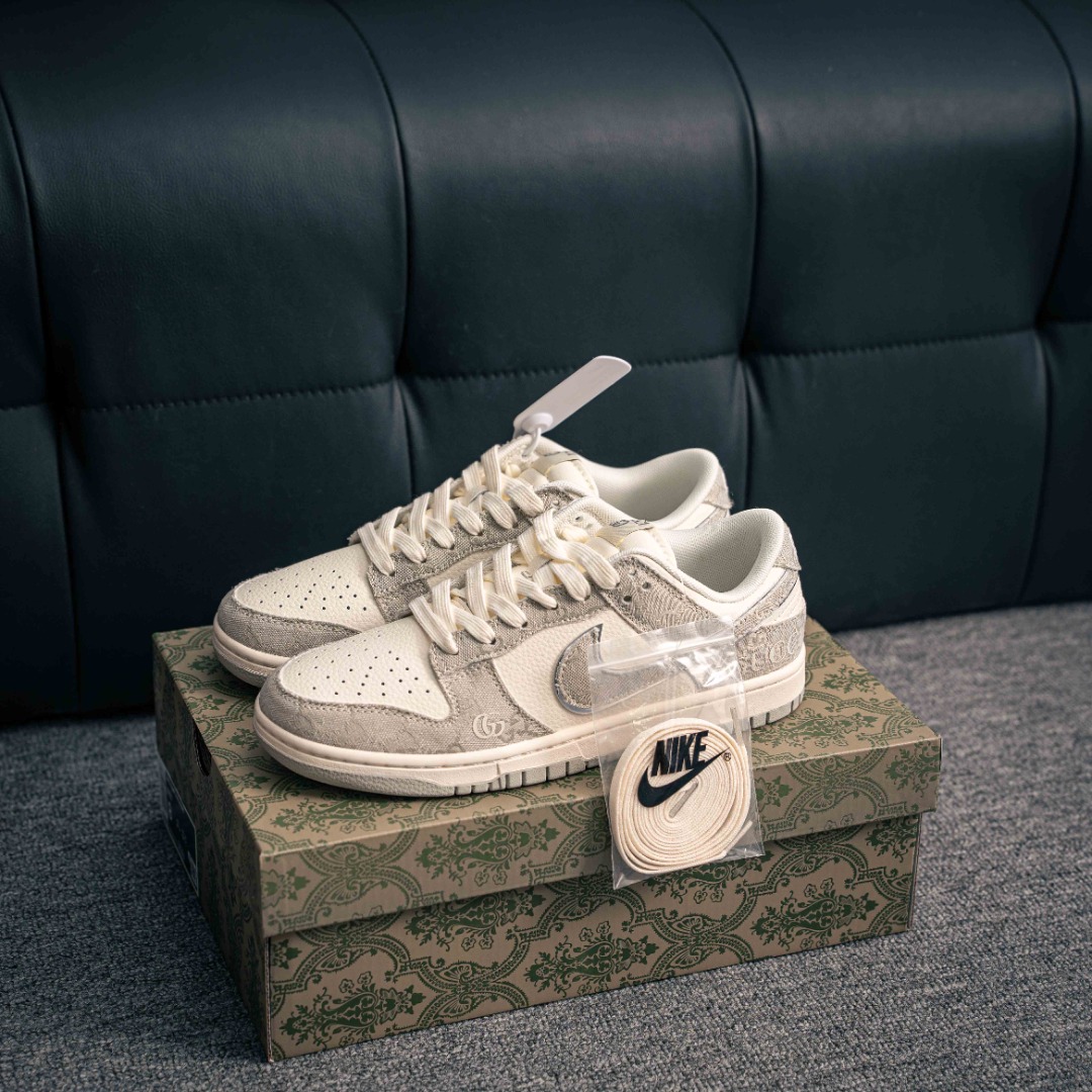 [Dunk Series]NikeDunklow Gucci white gray full set of original lasts and origi