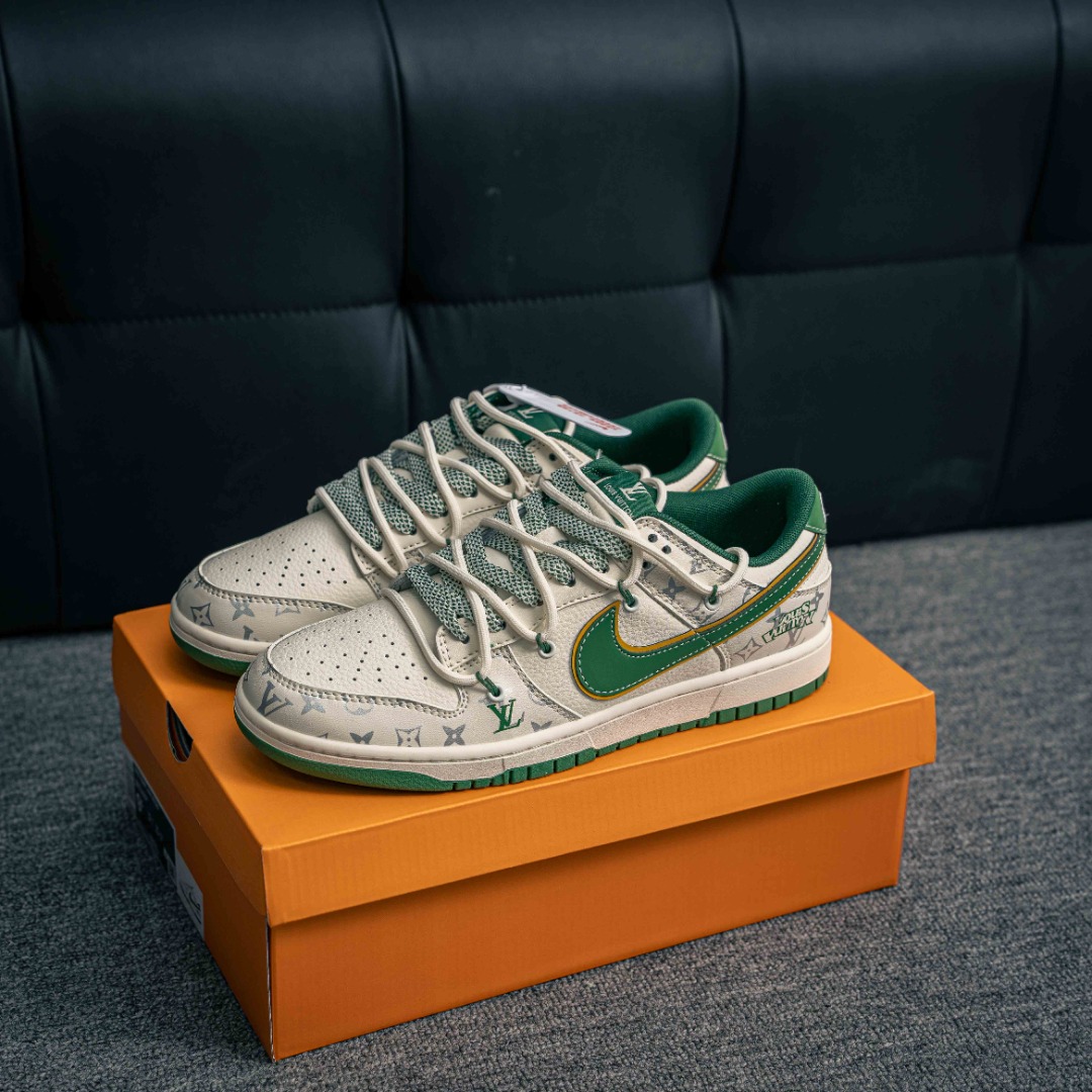 [Dunk Series]NikeDunklow deconstructed straps, customized white and green lv f