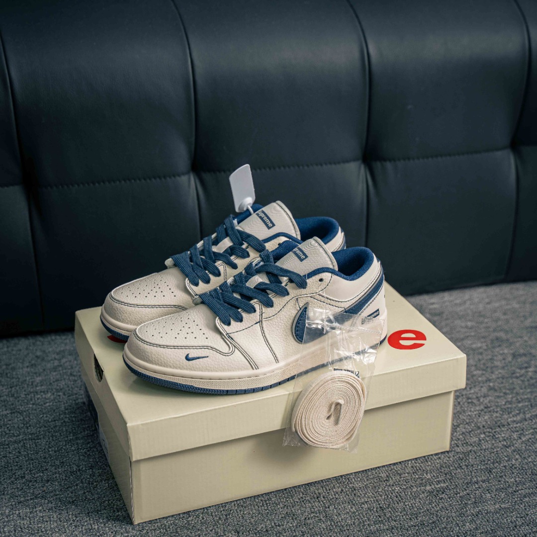 [AJ Series]Joe 1 low-cut white blue supAirJordan1 Jordan basketball shoes for