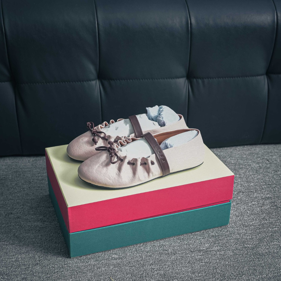 2026春夏新款 MARNI玛尼26Fw 褶皱蝴蝶结芭蕾舞鞋平底玛丽珍单鞋