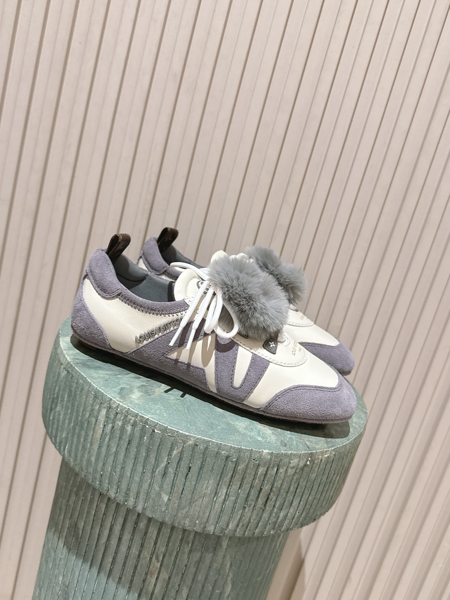 Louis Vuitton Gray White Furry Tongue Sneaker