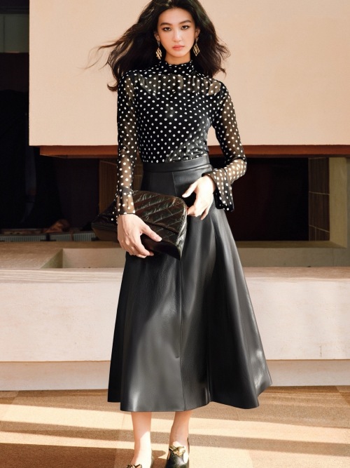 Elegant High Waist Faux Leather A-Line Midi Skirt for Women 1 Elegant High Waist Faux Leather A-Line Midi Skirt for Women