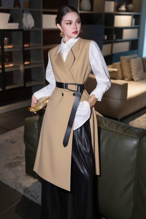 Elegant Wool Blend Long Vest with Belt - Fall/Winter Essential 1 Elegant Wool Blend Long Vest with Belt - Fall/Winter Essential