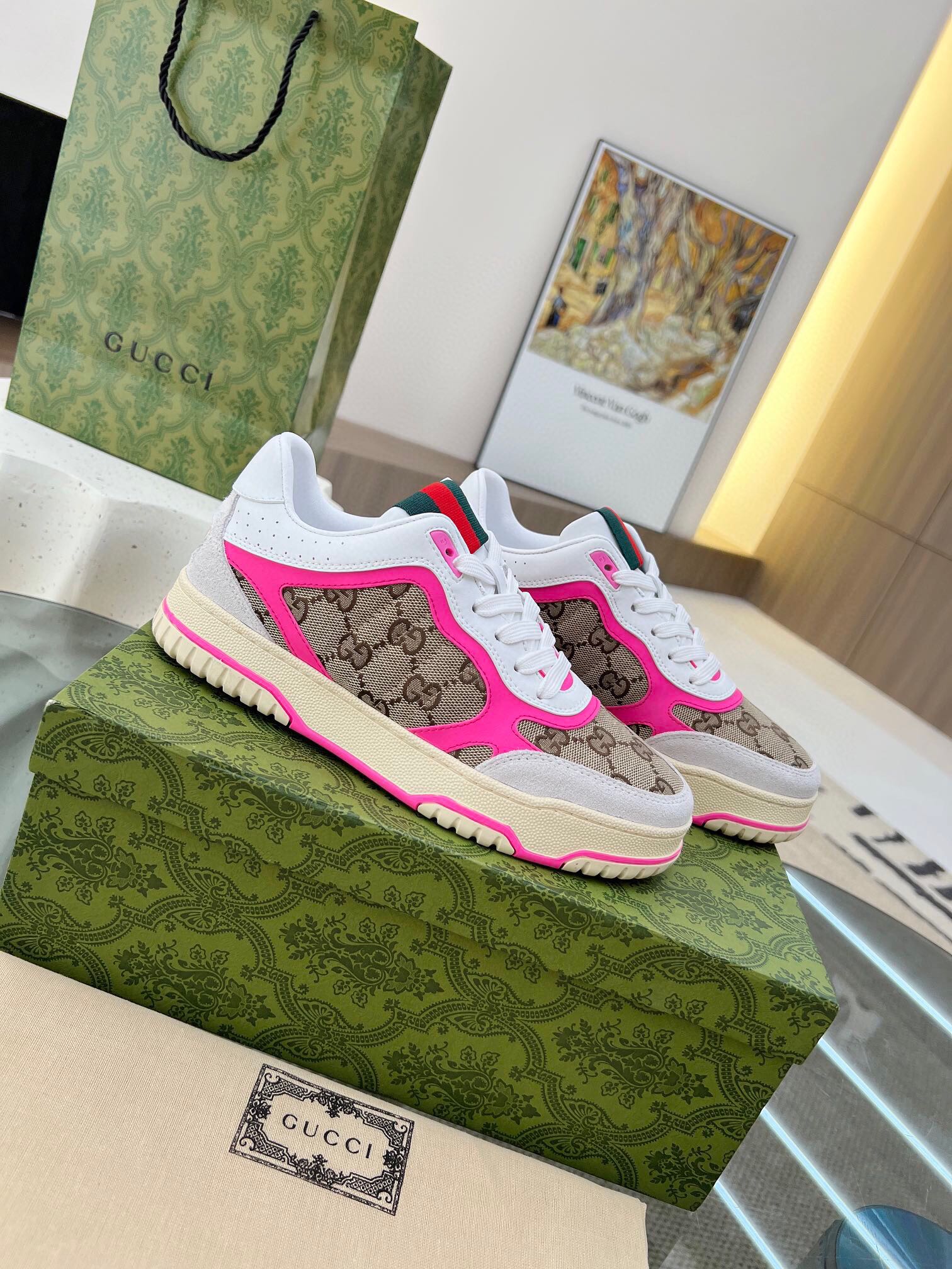 合集图450 Gucci Re-Web 新款 复古做旧效果运动鞋小白鞋板鞋
