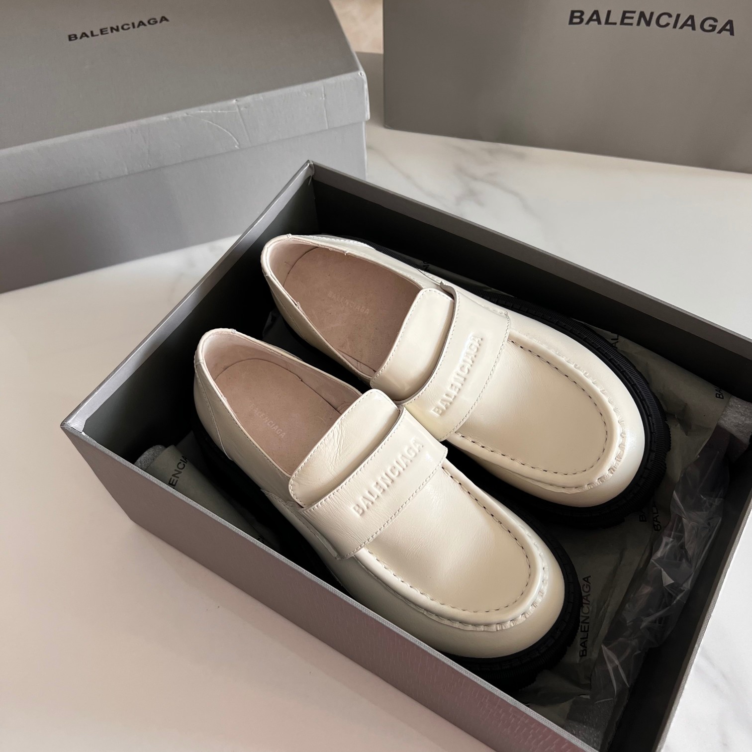 Balenciaga Shoes Loafers Black Cowhide Rubber Silk