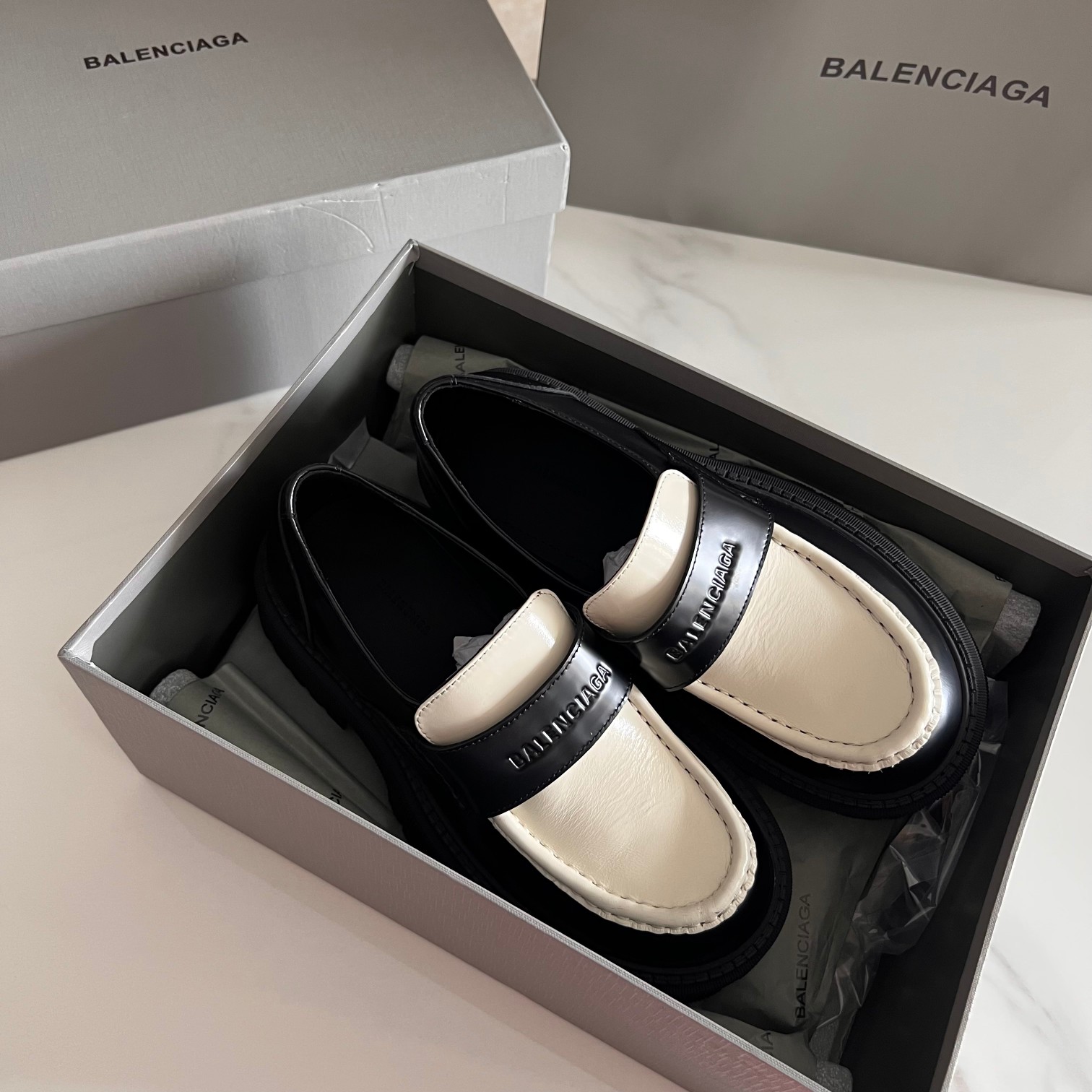 Balenciaga Shoes Loafers Black Cowhide Rubber Silk