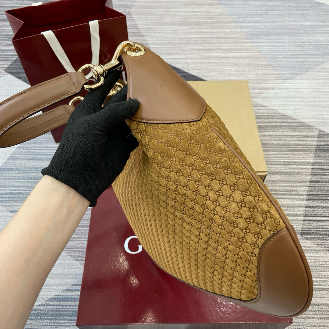 Gucci Medium GG Monogram Suede Shoulder Bag Tote, Brown 4 i1741933735575 6152 0 2