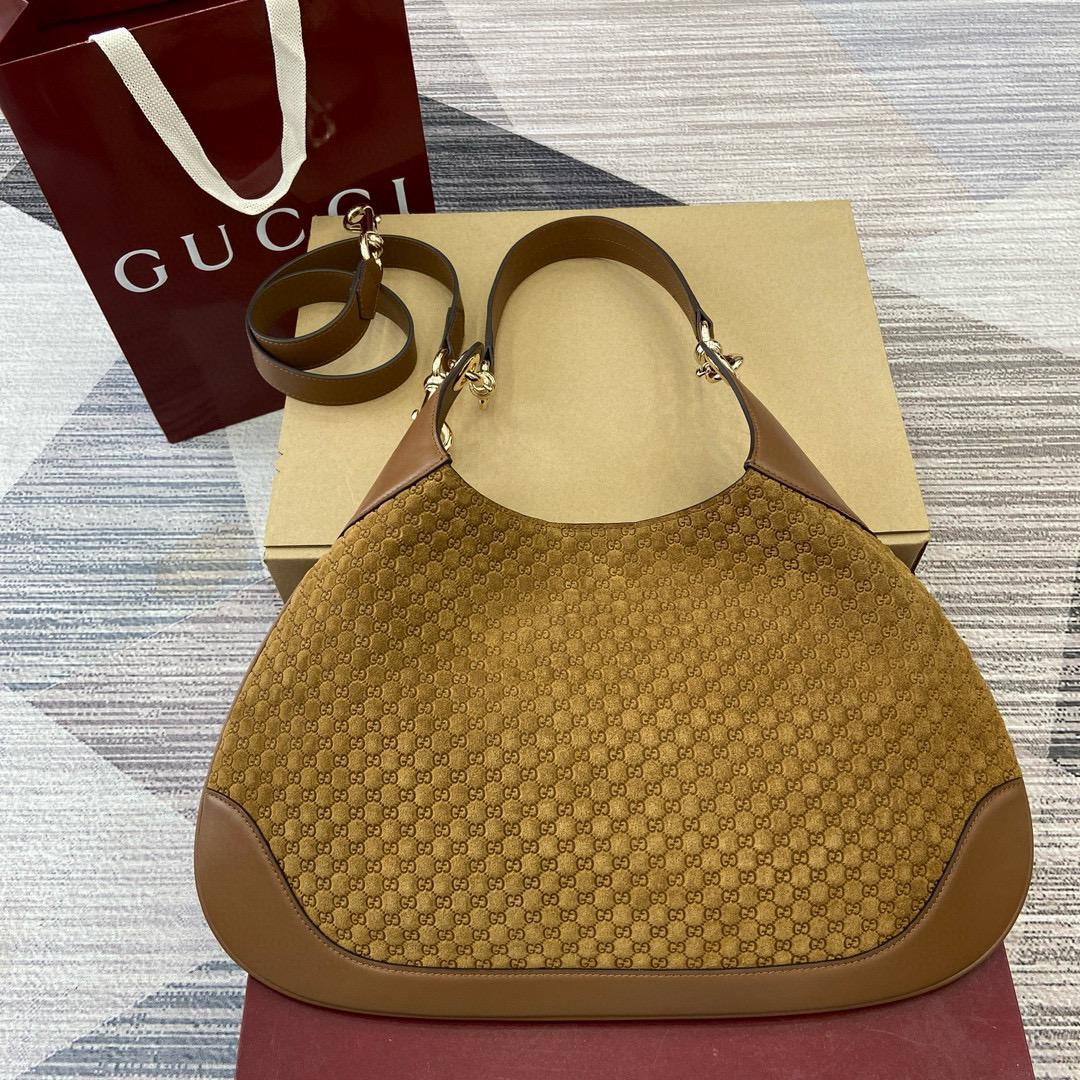 Gucci Medium GG Monogram Suede Shoulder Bag Tote, Brown 2 i1741933735579 6357 0 0
