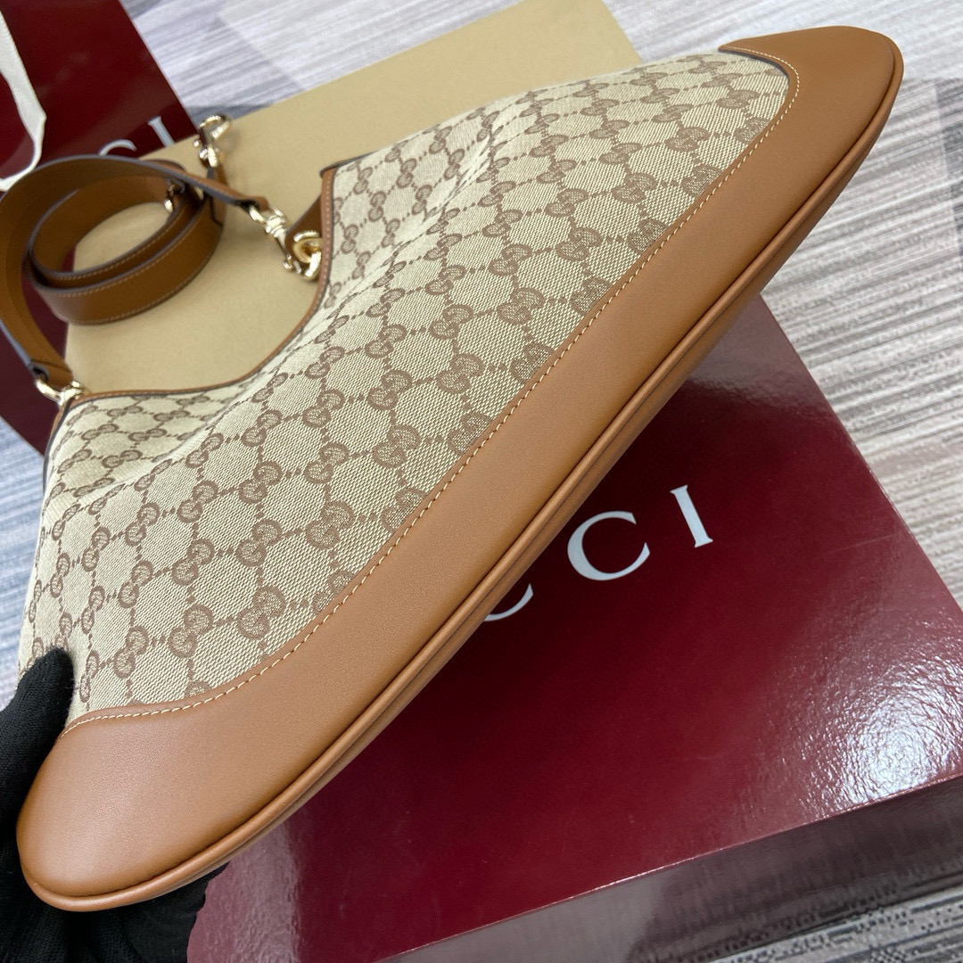 Gucci Medium Tote Bag in Beige Canvas with Brown Leather Trim 9 i1741933899781 5117 0 7