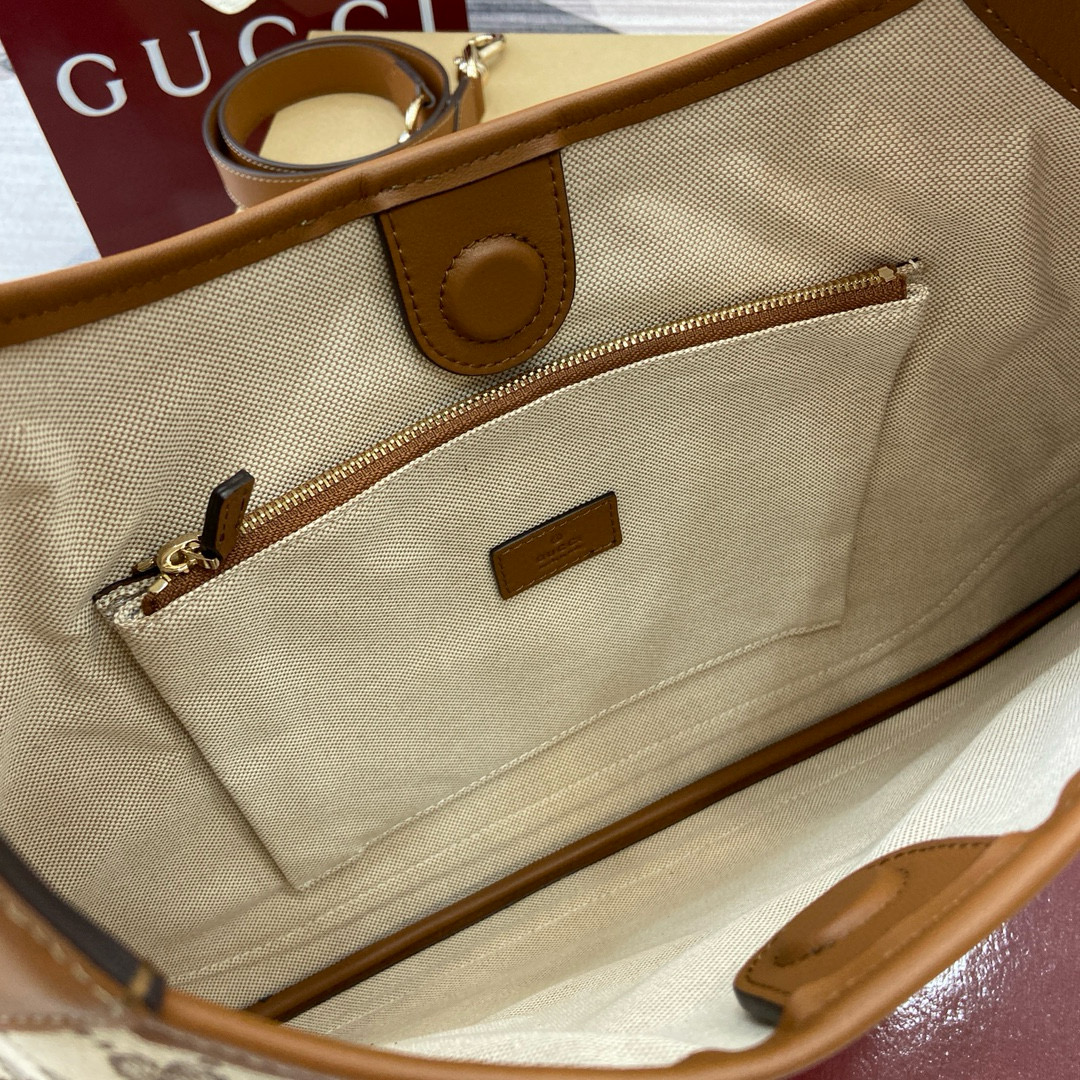 Gucci Medium Tote Bag in Beige Canvas with Brown Leather Trim 10 i1741933900816 1116 0 8
