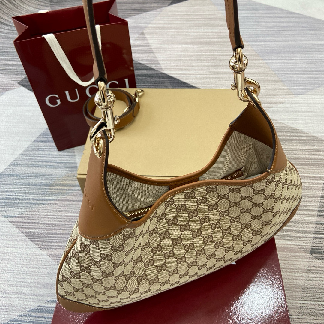 Gucci Medium Tote Bag in Beige Canvas with Brown Leather Trim 6 i1741933900816 562 0 4