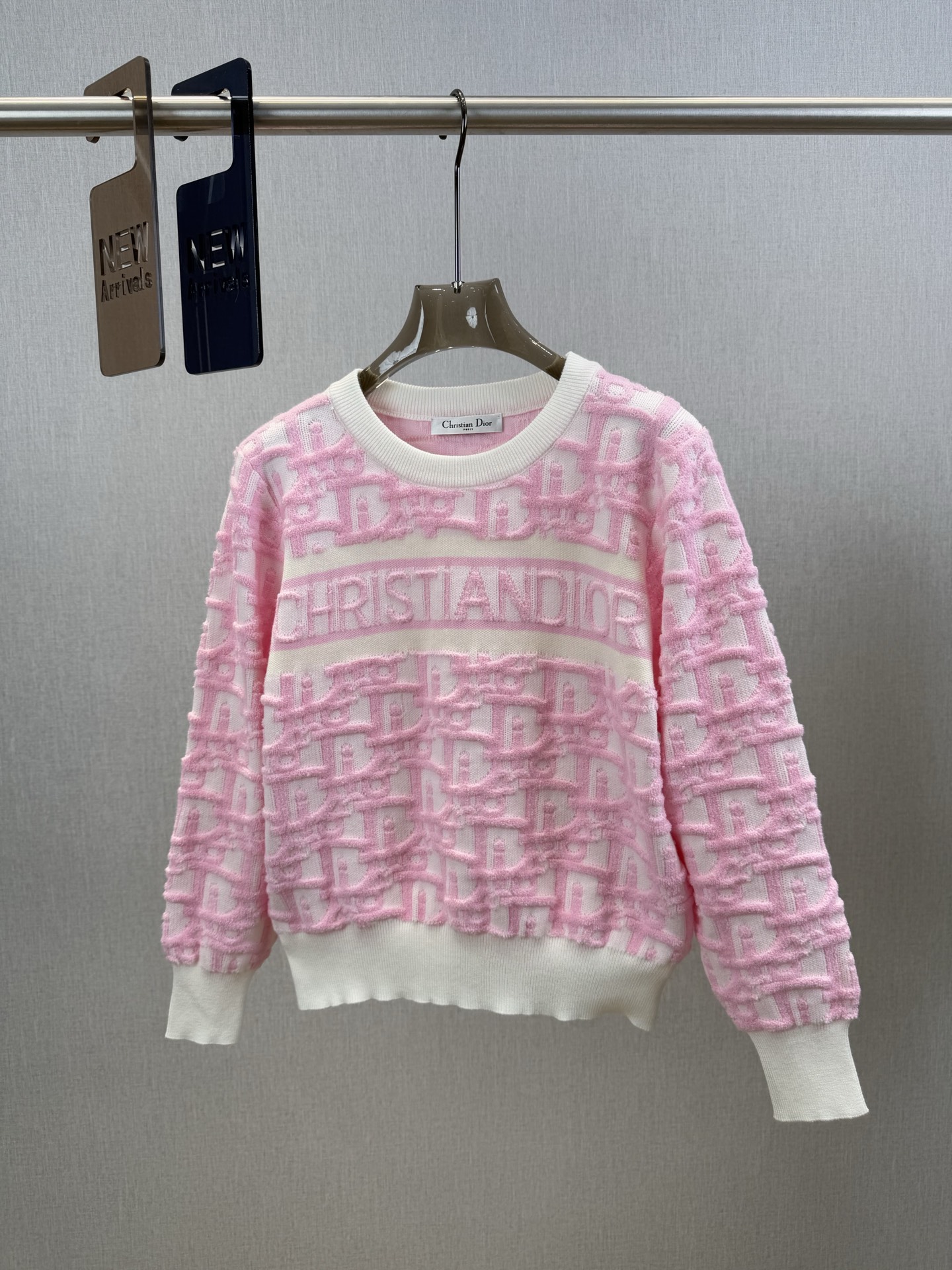 CD｜植绒提花长袖💛100%羊毛整件立体植绒字母logo提花，经典凸起的Oblique 印花图案，胸前搭