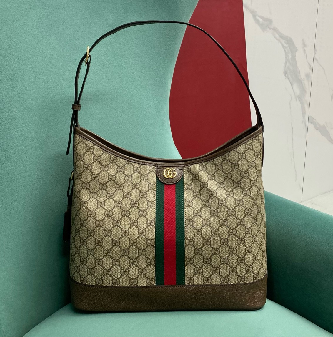 Compre a melhor alta qualidade
 Gucci Ophidia Sacos de Balde Sacos de corpo cruzado & Ombro Bege Castanho Ouro Verde Vermelho Canvas Algodão PVC GG Supreme