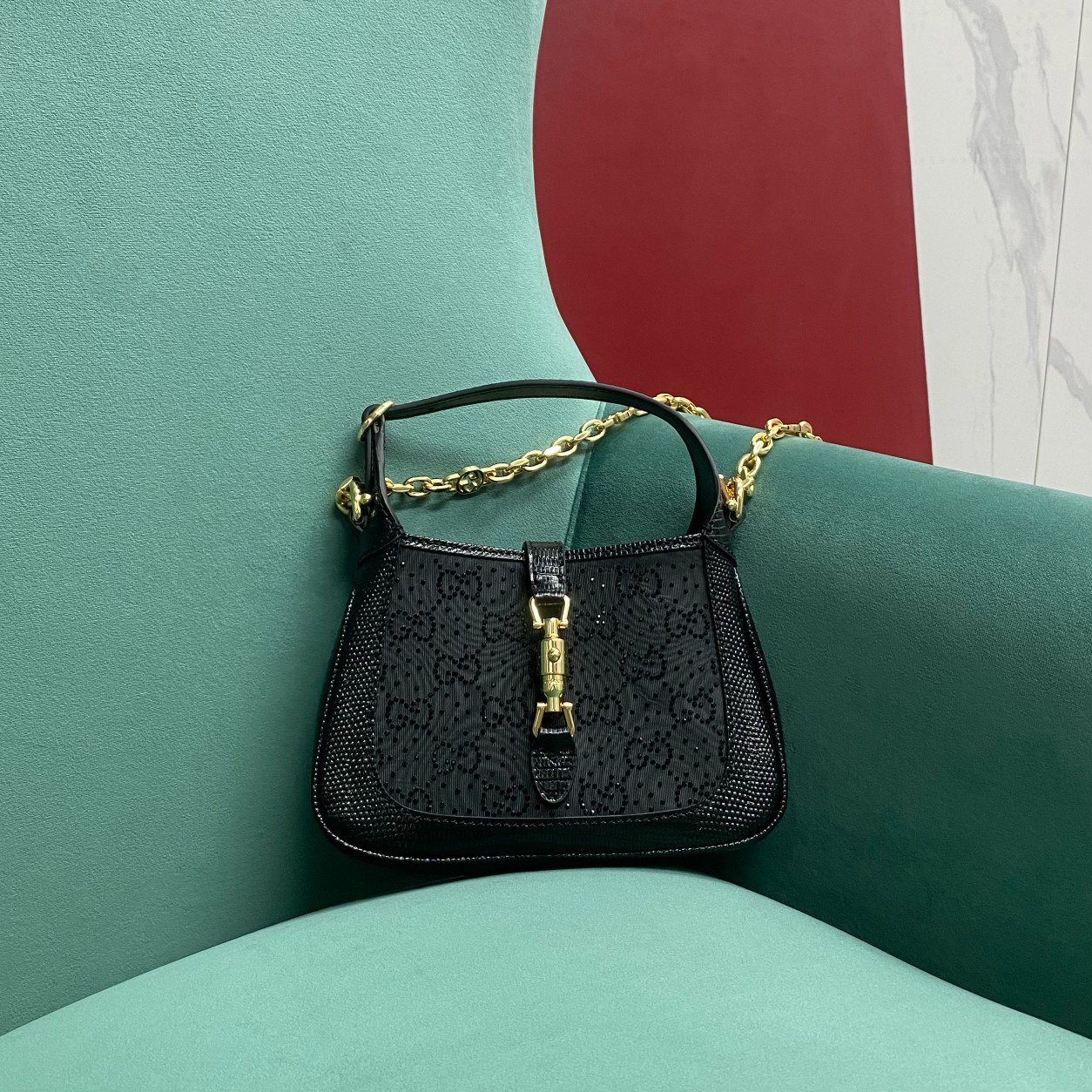 Gucci Jackie 1961 Sacos Bolsas Preto Ouro Branco Tecido Fashion Mini