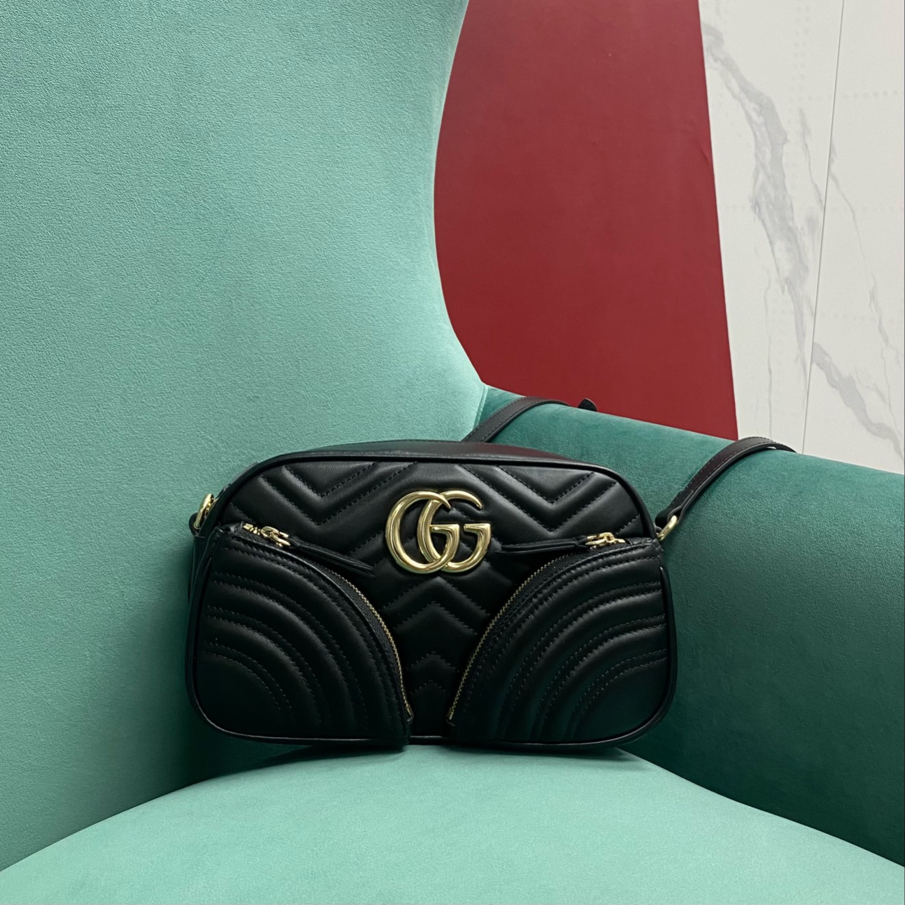 Gucci Marmont Gut
 Taschen Umhängetaschen  & Schultertaschen Schwarz Gold Rot Weiß Herbstsammlung