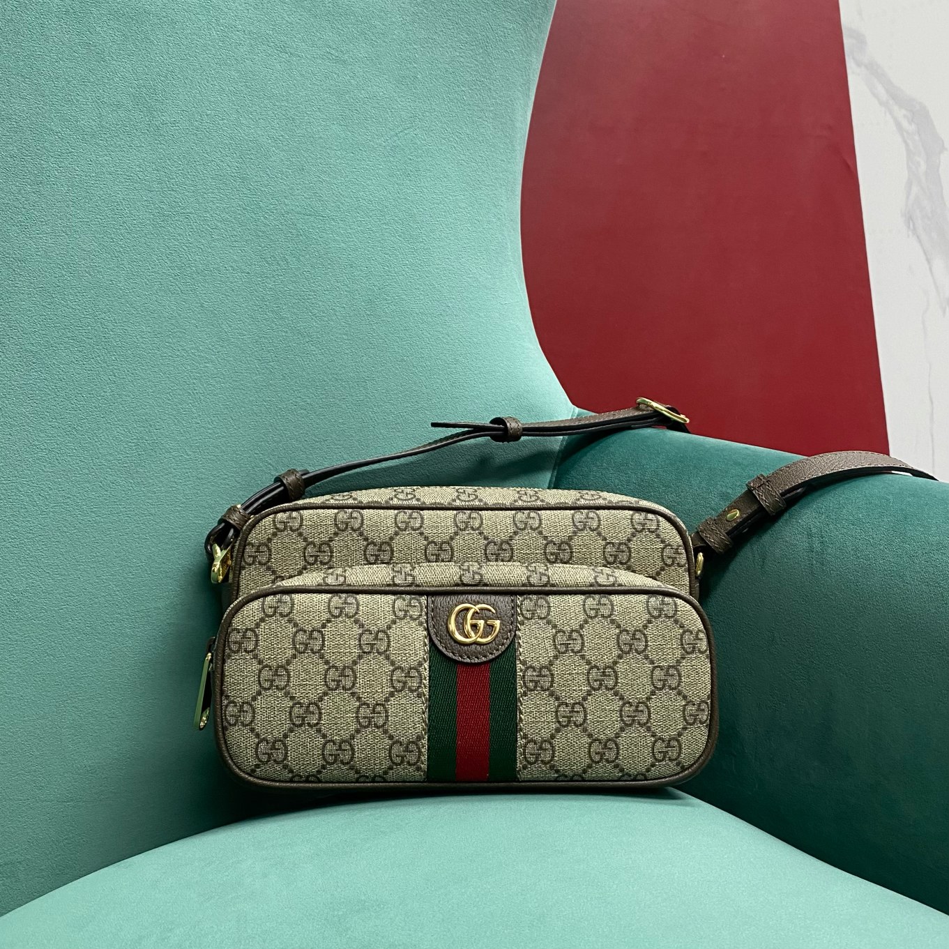 Gucci GG Supreme Sacos Bolsas Bege Castanho Ouro Verde Vermelho Canvas Mini