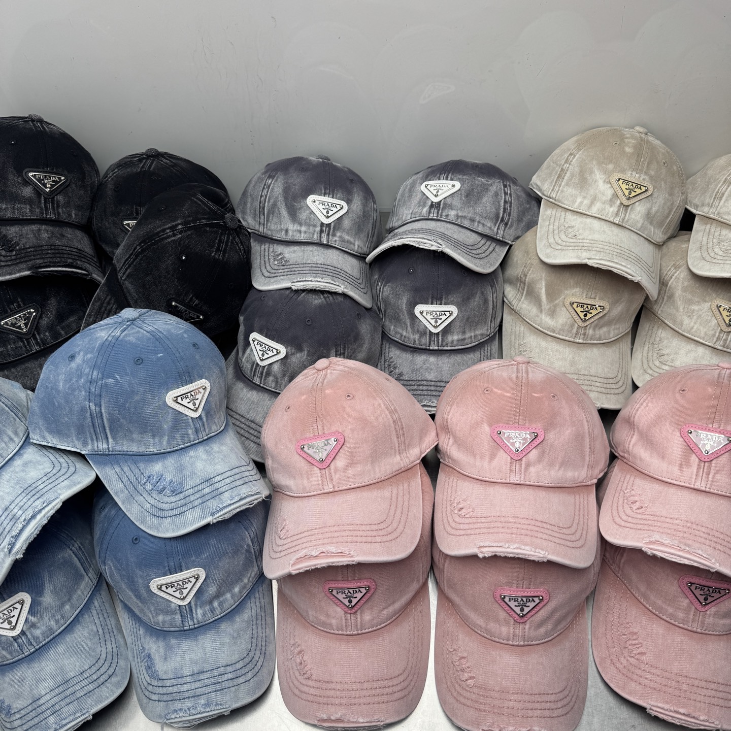 🎀普拉达牛仔洗水破洞春夏棒球帽