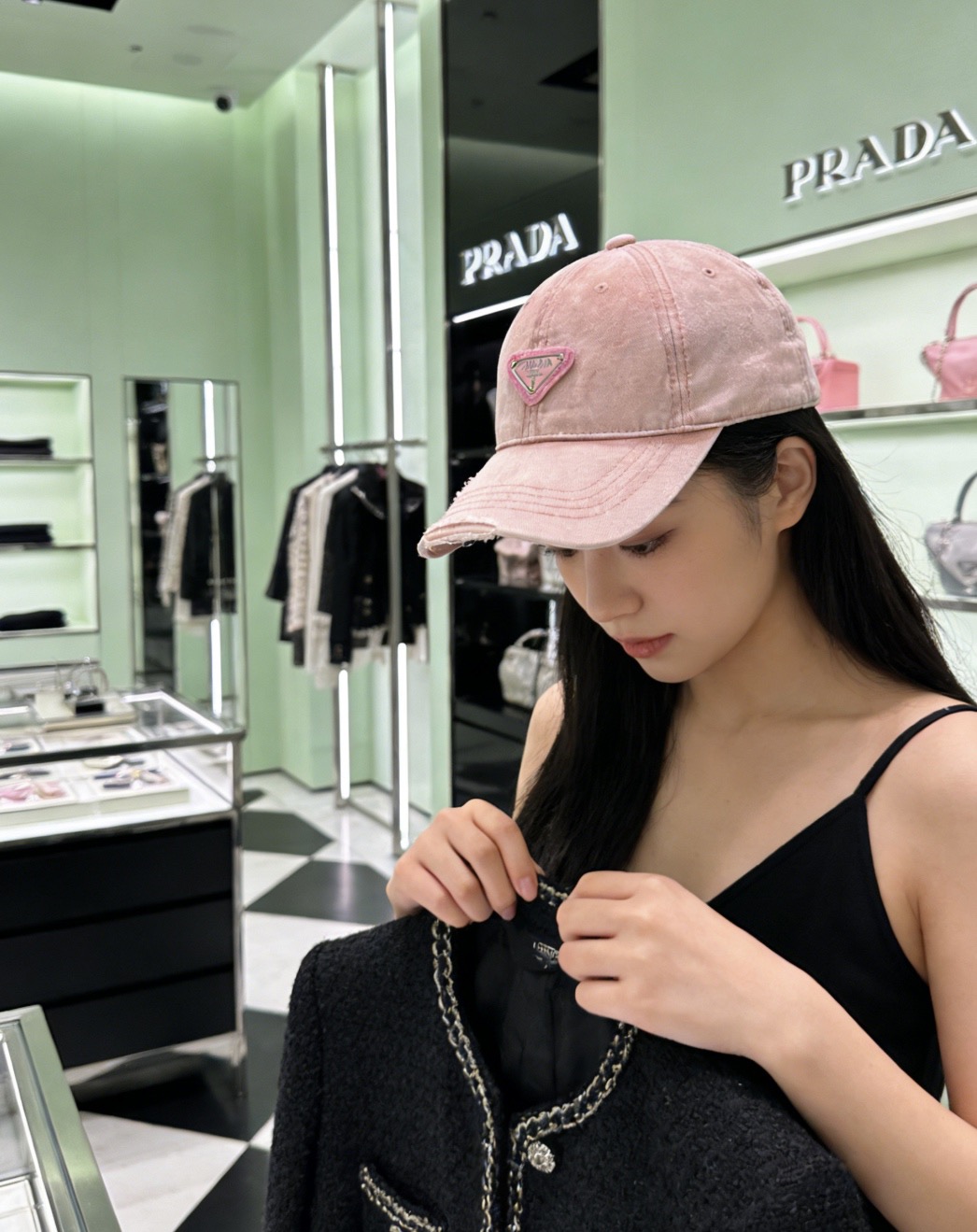 🎀普拉达牛仔洗水破洞春夏棒球帽