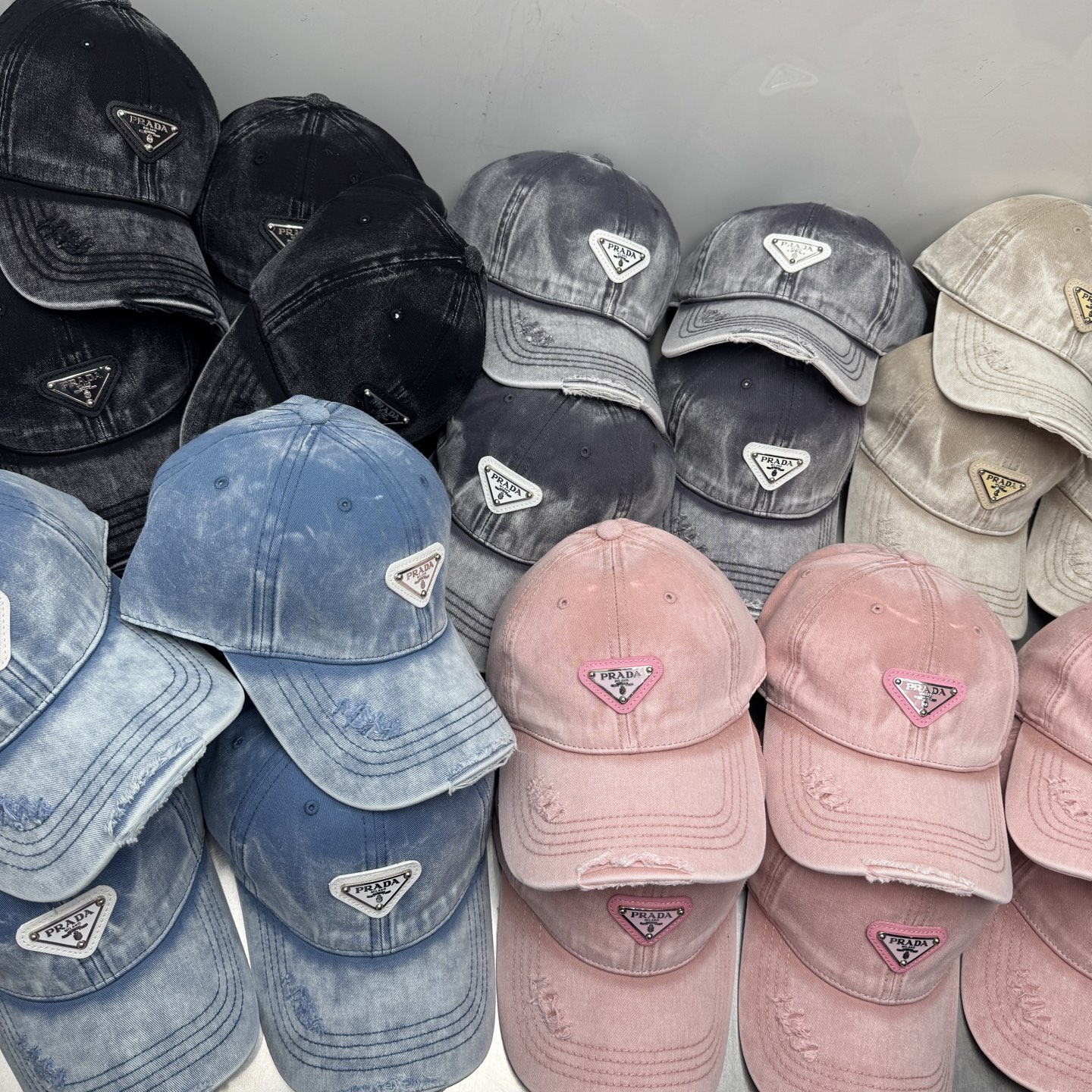 🎀普拉达牛仔洗水破洞春夏棒球帽