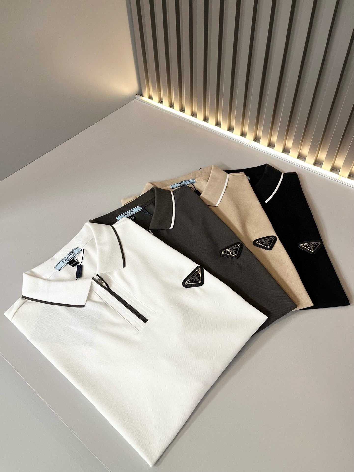 Prada Designer
 Clothing Polo T-Shirt Black White Cotton Spring/Summer Collection Fashion Short Sleeve