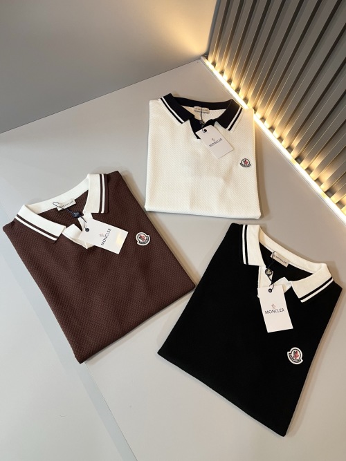 Moncler Men's Striped Collar Polo Shirt Short Sleeve Cotton Tee