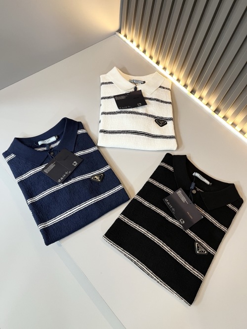 Prada Poloshirt Heren Gestreept Gebreid Katoen, Luxe Designer T-shirt 1 Prada Poloshirt Heren Gestreept Gebreid Katoen, Luxe Designer T-shirt