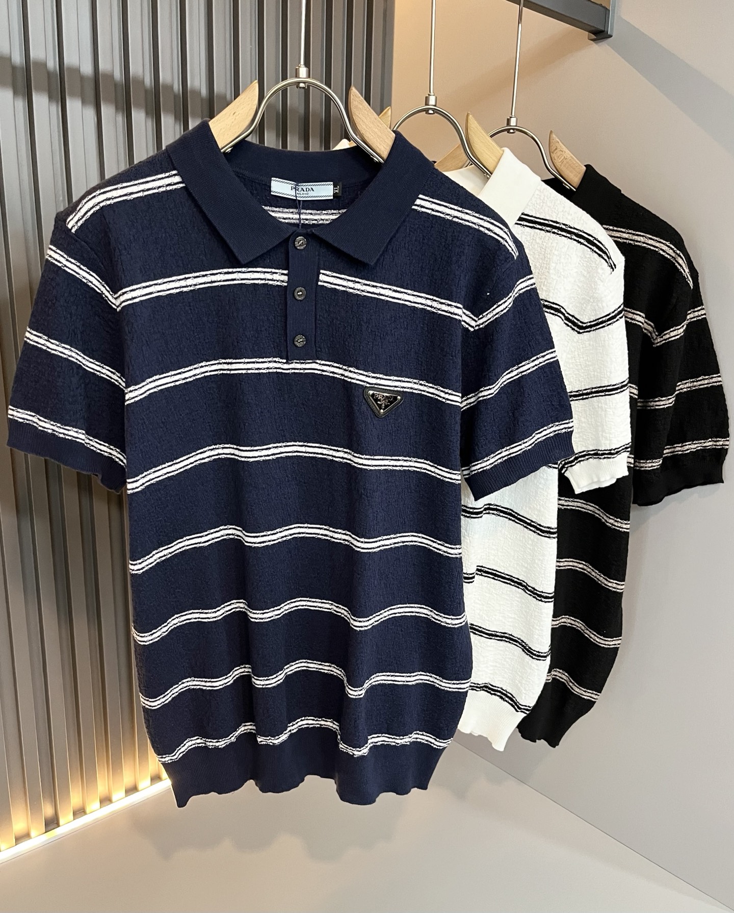 Prada Men's Striped Knit Polo Shirt Short Sleeve T-Shirt Classic Fashion 4 i1748198261625 4253 0 2