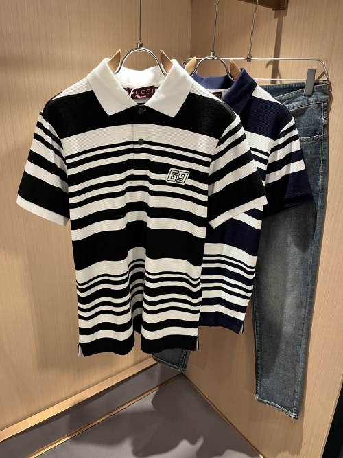 Gucci Striped Cotton Polo Shirt with Embroidered Logo - Unisex Style 1 Gucci Striped Cotton Polo Shirt with Embroidered Logo - Unisex Style