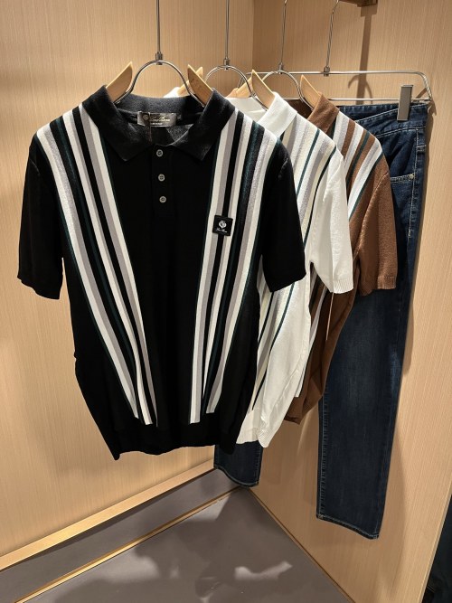 Loro Piana Men's Striped Knit Short Sleeve Polo Shirt - Comfortable & Stylish
