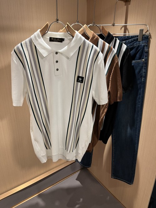 Loro Piana Men's Striped Short Sleeve Knit Polo Shirt, Comfortable and Breathable 1 Loro Piana Men's Striped Short Sleeve Knit Polo Shirt, Comfortable and Breathable