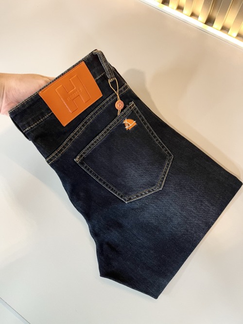 HERM*S Men's Slim Fit Straight Leg Jeans - Premium Denim, Washed Finish 1 HERM*S Men's Slim Fit Straight Leg Jeans - Premium Denim, Washed Finish