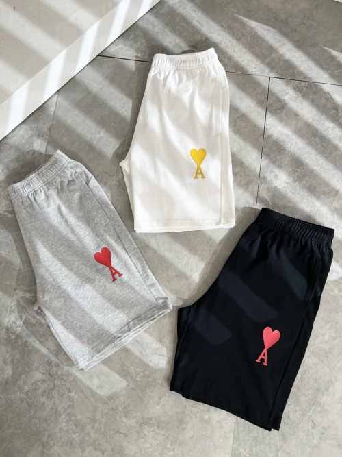 AMI Paris Unisex Casual Shorts - Embroidered Logo, Elastic Waistband