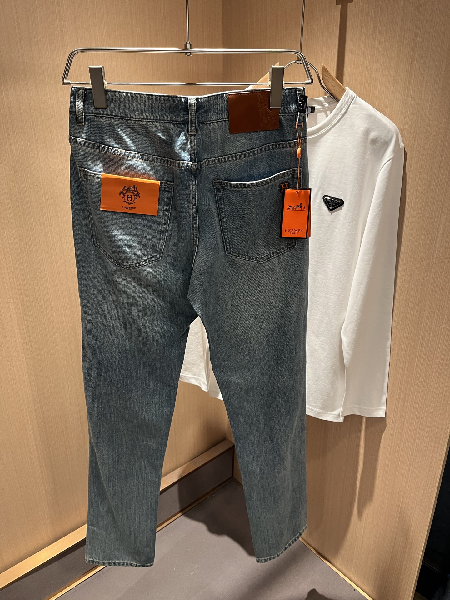 HERM*S 爱*仕 2025秋冬男士高端丹宁水洗小直筒牛仔裤 海外贸易公司渠道订单 ！男士修身直筒牛仔