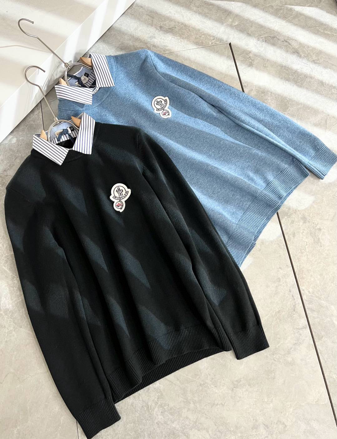 Moncl*r蒙*口 2025秋冬男士最新的贸易订单假两件针织羊毛衫，全品相！！网红款！工艺采用针织羊毛