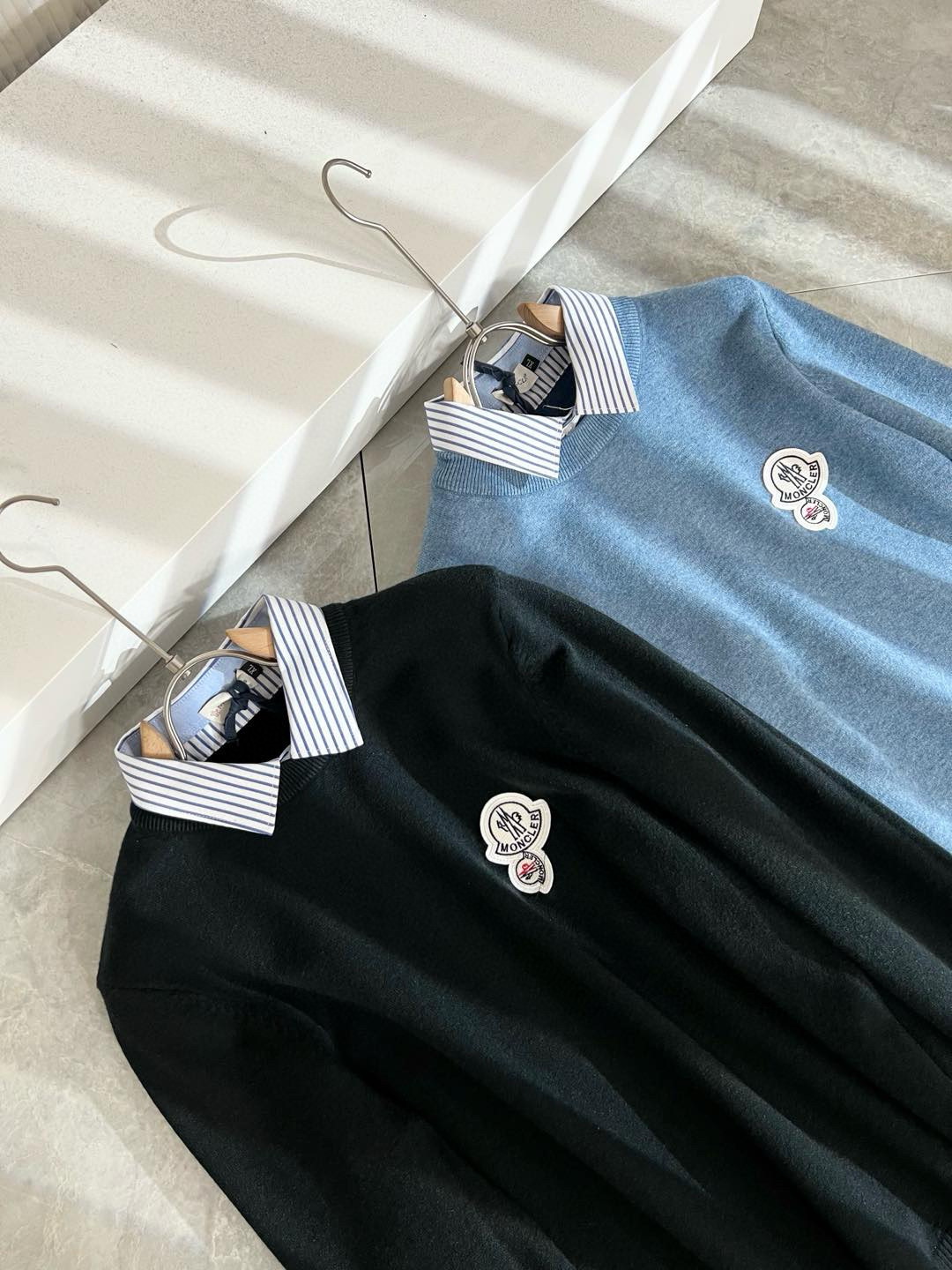 Moncl*r蒙*口 2025秋冬男士最新的贸易订单假两件针织羊毛衫，全品相！！网红款！工艺采用针织羊毛