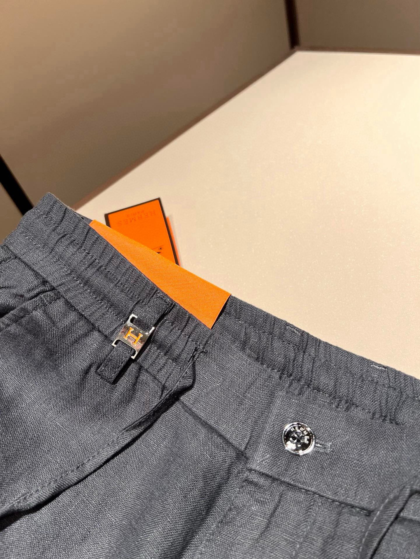 HERM*S 爱*仕 2025秋冬男士高端纯亚麻休闲裤 海外贸易公司渠道订单 ！男士休闲修身直筒休闲裤！